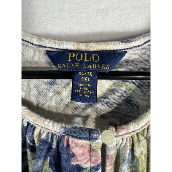 Polo Ralph Lauren Floral Sleeveless Dress Womens XL Blue Tiered Casual Summer - Picture 2 of 8